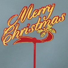 "Merry Christmas" Pick, Sign, Cake, Topper. Decoration. Red Pick With Gold Cursive Text (Lot of 1 Bag - 12 Picks Per Bag) SALE ITEM